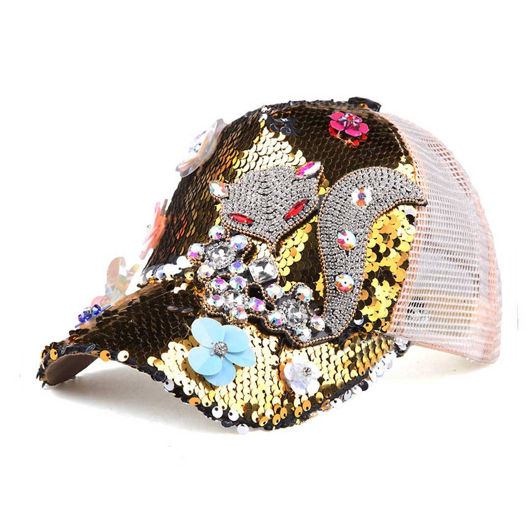 Fox Sequins Crystal Cap