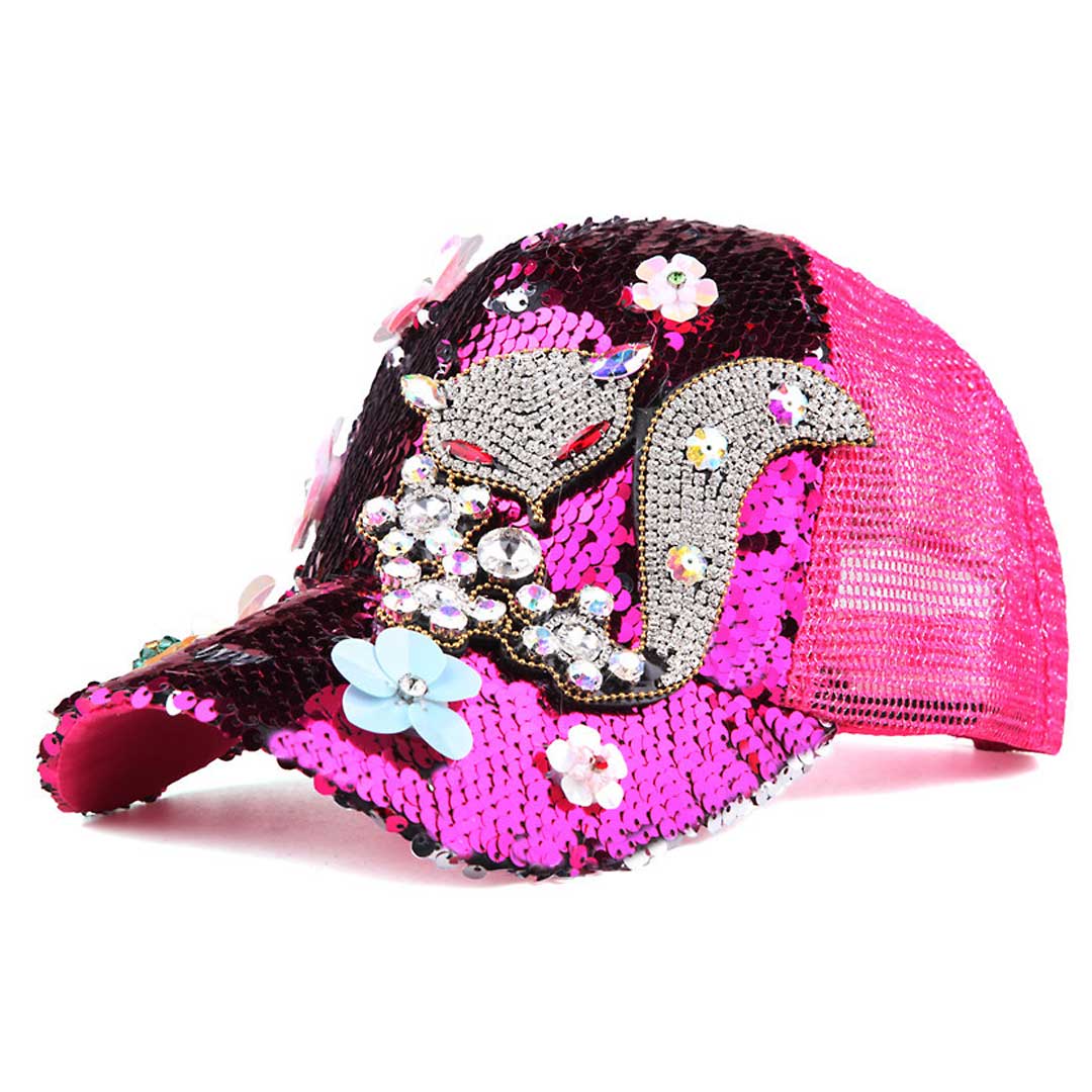 Fox Sequins Crystal Cap