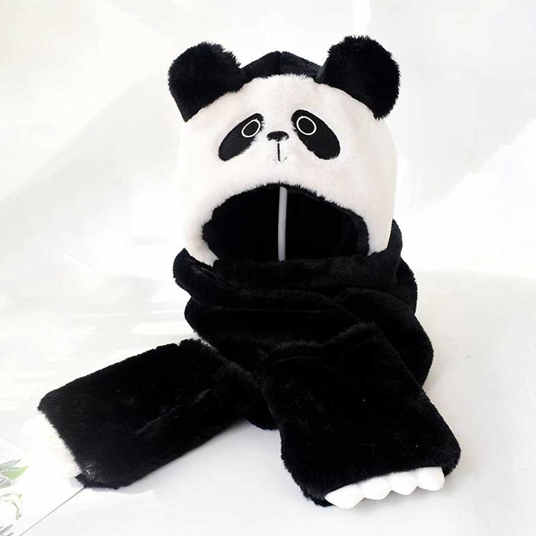 Panda 3 in 1 Winter Set - Hooded Beanie Scarf and Gloves