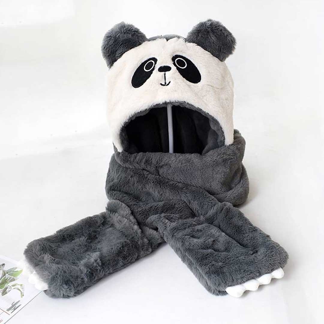 Panda 3 in 1 Winter Set - Hooded Beanie Scarf and Gloves