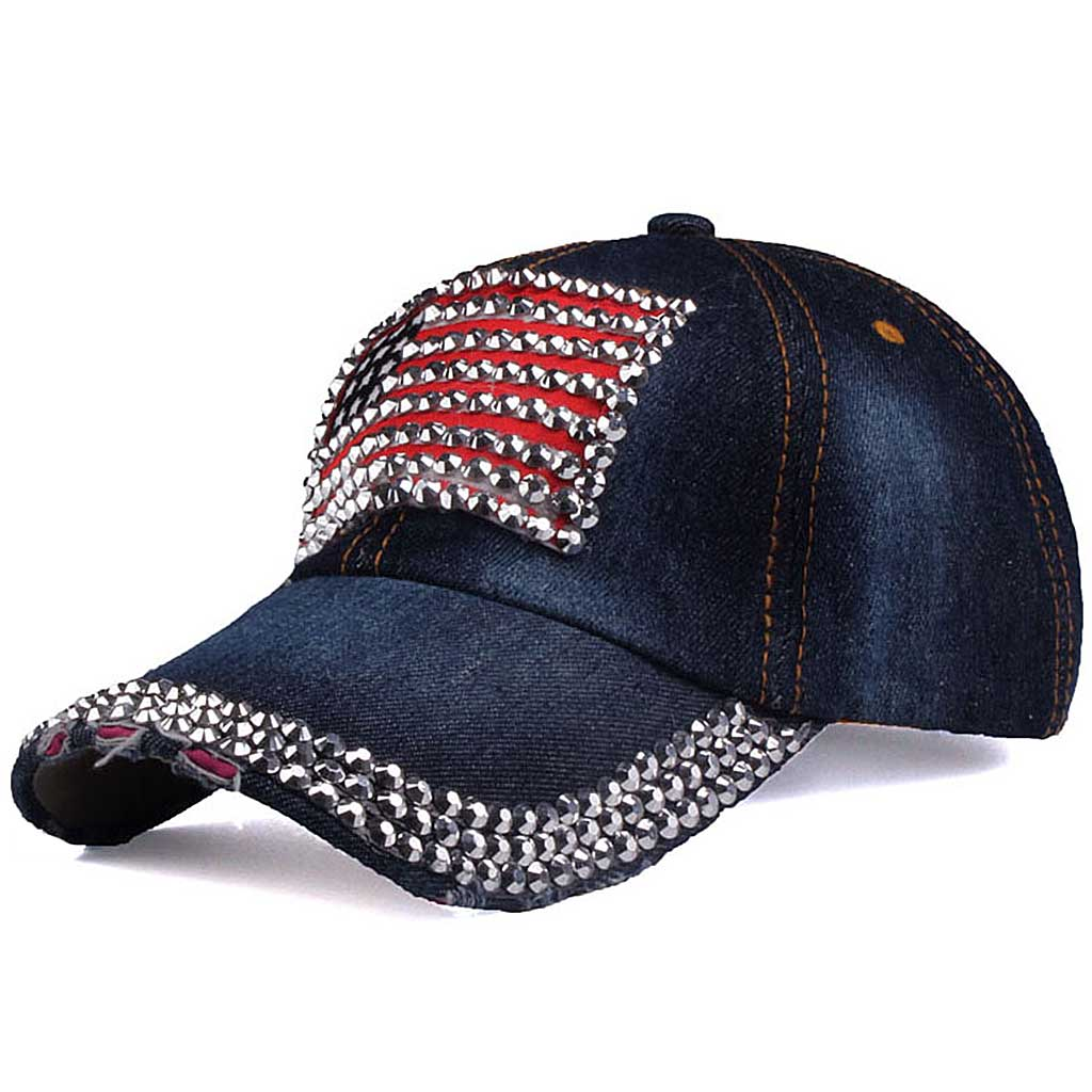 Sparkle Crystal USA Flag Cap