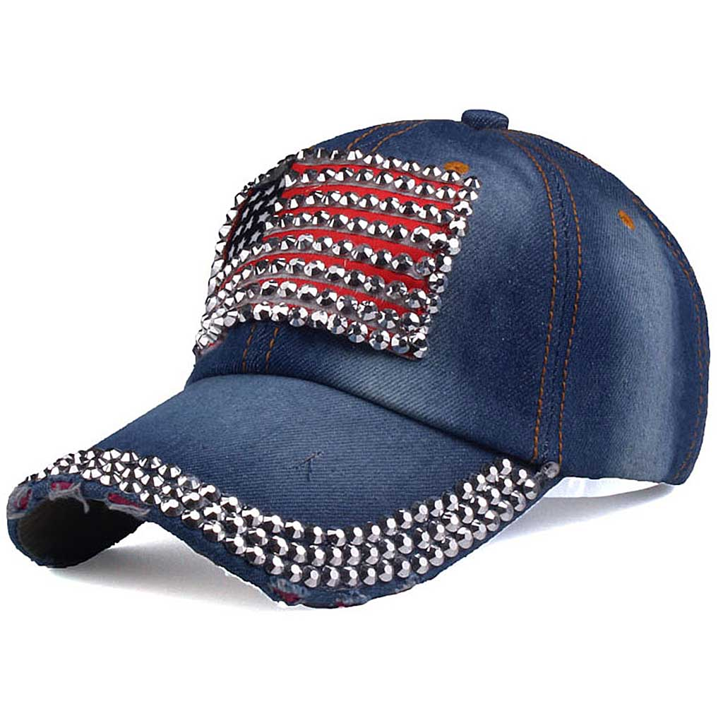 Sparkle Crystal USA Flag Cap